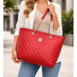 CXL By Christian Lacroix‎ Tote Bag Womens Large Red Vogue Quilted Purse New